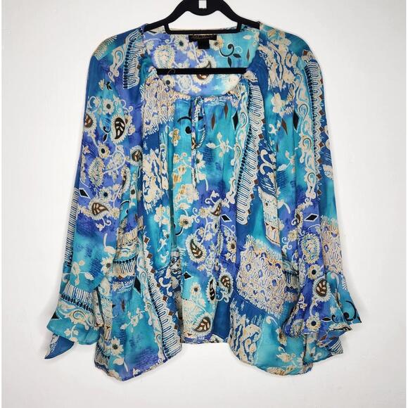 Ashley Stewart Tops - Ashley Stewart Shirt Womens Plus 22 Blue Teal Boho Paisley Peasant Top Blouse